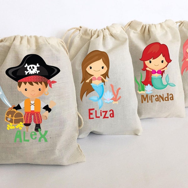 Mermaid Pirate Kid's Birthday Party Favor Bags - Set of 5