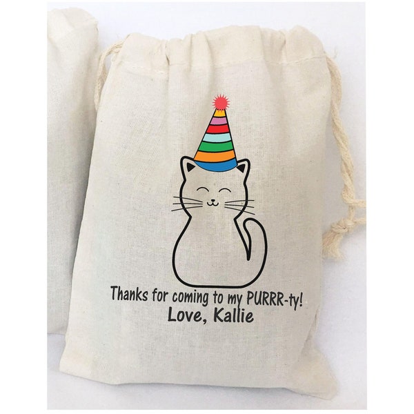 Cat Party Favor Bags Kitty Cat Party Goodie Bags Purrr-ty Birthday Favors - SET OF 5 BAGS