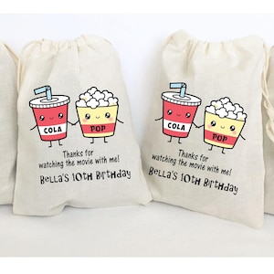 Movie Night Favor Bags Personalized Party Favor Gift Bags Movie Party Goodie Bags Popcorn and Soda Design - SET OF 5 BAGS