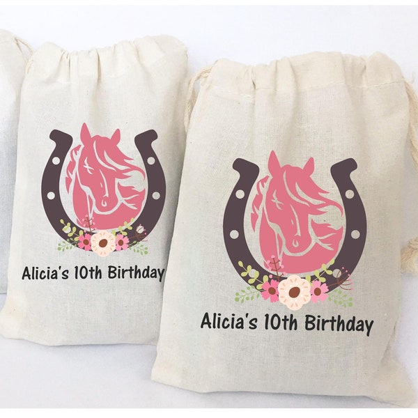 Horse Favor Bags Horse Party Favors Horseshoe Favors Equestrian Party Favors - SET OF 5 BAGS