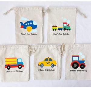 Transportation Theme Party Favor Bags Trucks Cars Planes Trains Tractor Birthday Party Goodie Bags Candy Bags - SET OF 5 BAGS