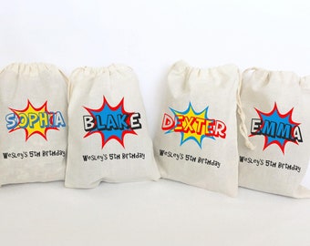 Personalized Superhero Favor Bags: Kids Birthday Goodie Bags - Set of 5