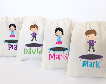 Trampoline Birthday Party Favor Bags: Personalized Cotton Drawstring, Set of 5