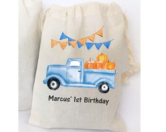 Fall Pumpkin Blue Truck Party Favor Bags Baby Shower Birthday Favor Bags - SET OF 5 BAGS