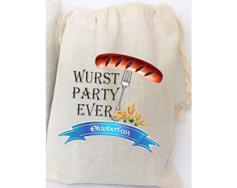 Oktoberfest Favor Bags: Wurst Party Cotton Treat Bags - Set of 5
