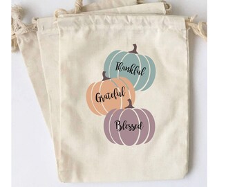 Fall Pumpkin Favor Bags: Thankful Grateful Blessed, Set of 5