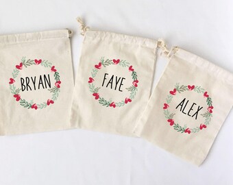 Valentine's Day Favor Bags Heart Wreath Design Candy Bags Personalized Galentine's Party Treat Bags School Party - SET OF 5 BAGS