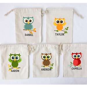 Owl Favor Bags Owl Party Favors Personalized Party Gift Bags Loot Bags Goodie Bags Drawstring Pouch Birthday Party Favors - SET OF 5 BAGS