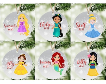 Princess Ornaments Christmas Ornament Personalized Kids Ornaments Rapunzel Cinderella Ariel Mulan Jasmine Belle