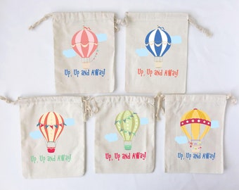 Hot Air Balloon Party Favor Bags: Personalized Cotton Goodie Bags - Set of 5