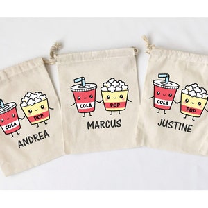 Movie Night Favor Bags Personalized Party Favor Gift Bags Movie Party Goodie Bags Popcorn and Soda Design SET OF 5 BAGS image 4