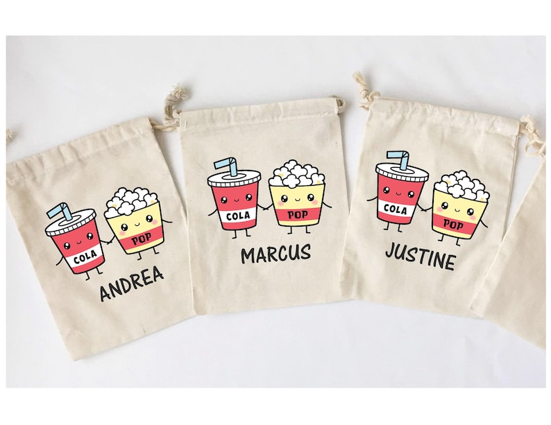 Movie Night Favor Bags Personalized Party Favor Gift Bags Movie Party Goodie Bags Popcorn and Soda Design SET OF 5 BAGS image 4