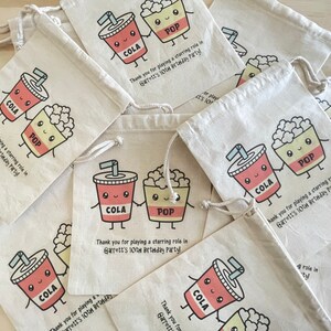 Movie Night Favor Bags Personalized Party Favor Gift Bags Movie Party Goodie Bags Popcorn and Soda Design SET OF 5 BAGS image 5