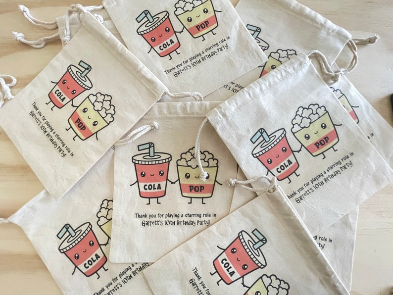 Movie Night Favor Bags Personalized Party Favor Gift Bags Movie Party Goodie Bags Popcorn and Soda Design SET OF 5 BAGS image 5