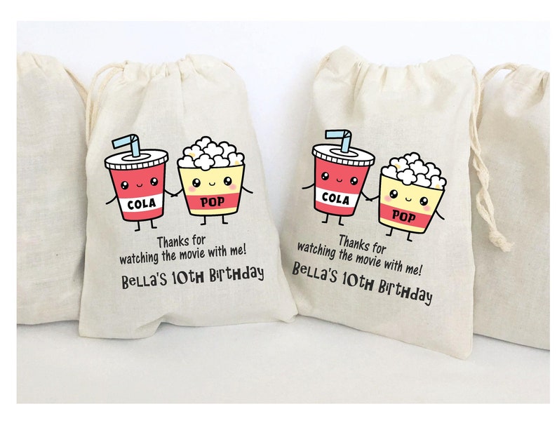Movie Night Favor Bags Personalized Party Favor Gift Bags Movie Party Goodie Bags Popcorn and Soda Design SET OF 5 BAGS image 1