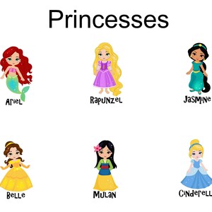 Princess Favor Bags Birthday Party Favors Prince Rapunzel Ariel Jasmine Belle Mulan Cinderella Cotton Drawstring Favor SET OF 5 BAGS image 2