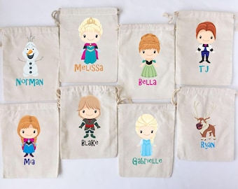 Personalized Frozen Favor Bags: Cotton Party Loot Bags, Set of 5