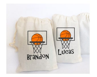 Personalized Basketball Favor Bags: Sports Birthday Goodie Bags - Set of 5