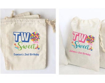 Two Sweet Favor Bags: 2nd Birthday Party, Set of 5