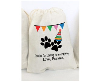Dog Pawty Favor Bags: Muslin Goodie Bags, Set of 5