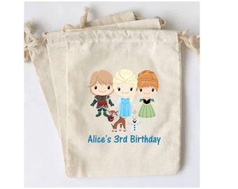 Personalized Frozen Favor Bags: Anna & Elsa Cotton Party Loot Bags - Set of 5