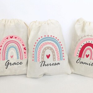 Valentine's Day Favor Bags Rainbow Candy Bags Personalized Party Bags for Kids Candy Bags Galentine's Treat Bags - SET OF 5 BAGS