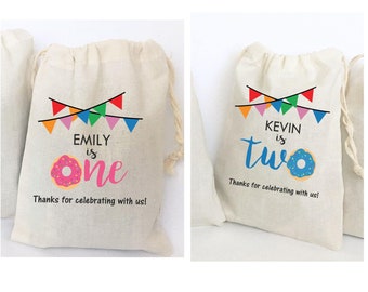 Donut Favor Bags: 1st/2nd Birthday Party, Set of 5