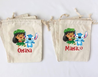 Alien Hawaiian Cotton Favor Bags: Personalized Luau Party Gift - Set of 5