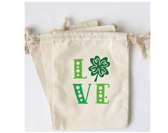 St. Patrick's Day Shamrock Muslin Favor Bags - Set of 5