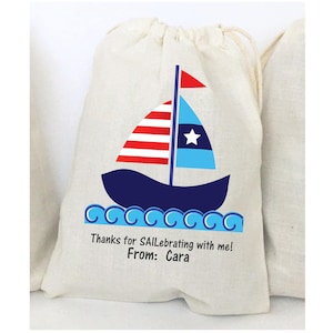 Sailboat Party Favor Bags: Nautical Cotton Goodie Bags - Set of 5