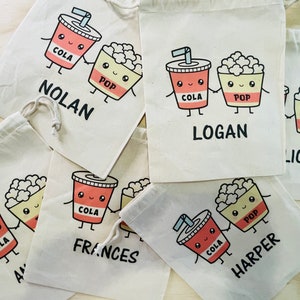 Movie Night Favor Bags Personalized Party Favor Gift Bags Movie Party Goodie Bags Popcorn and Soda Design SET OF 5 BAGS image 6