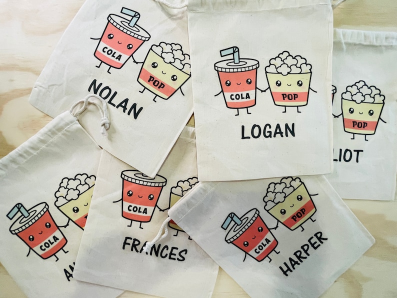 Movie Night Favor Bags Personalized Party Favor Gift Bags Movie Party Goodie Bags Popcorn and Soda Design SET OF 5 BAGS image 6