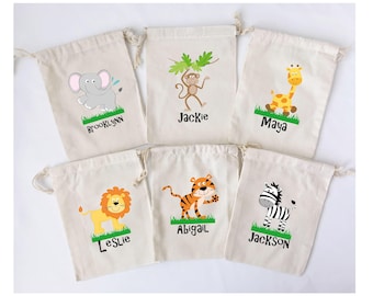 Jungle Favor Bags Zoo Animals Safari Party Favors Personalized Party Gift Bags Loot Bags Wild One Goodie Bags - SET OF 5 BAGS