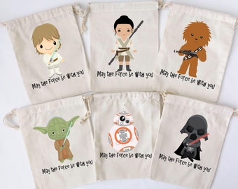 Star Wars Party Favor Bags: Set of 5 Personalized Cotton Loot Bags