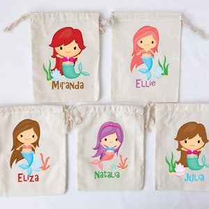 Mermaid Favor Bags Mermaid Party Favors Personalized Party Gift Bags Pirates Birthday Party Favors Under the Sea Cotton Bags SET OF 5 BAGS image 2