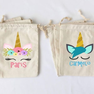 Unicorn Favor Bags Unicorn Party Favors Personalized Party Bags Goodie Bags Birthday Party Favors Cotton Drawstring Favor Bag- SET OF 5 BAGS