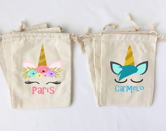 Unicorn Favor Bags Unicorn Party Favors Personalized Party Bags Goodie Bags Birthday Party Favors Cotton Drawstring Favor Bag- SET OF 5 BAGS