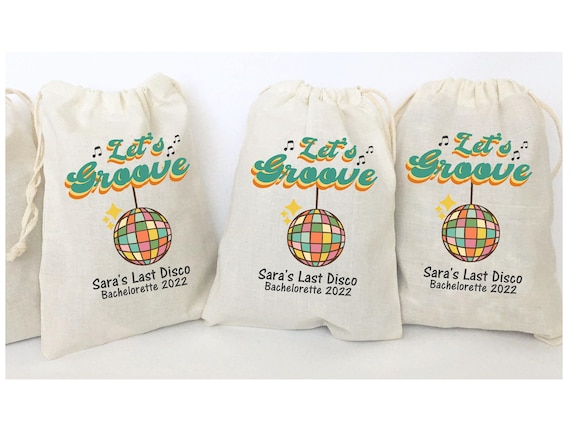 Retro Disco Party Favor Bags - Set of 5 Muslin Bags