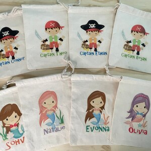 Mermaid Favor Bags Mermaid Party Favors Personalized Party Gift Bags Pirates Birthday Party Favors Under the Sea Cotton Bags SET OF 5 BAGS image 6