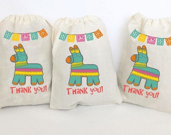 Set of 5 Fiesta Favor Bags: Personalized Llama Party, Cinco de Mayo