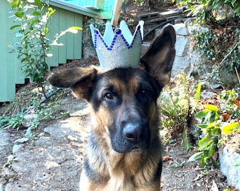 Silver/Blue Dog Glitter Crown with Embellishments