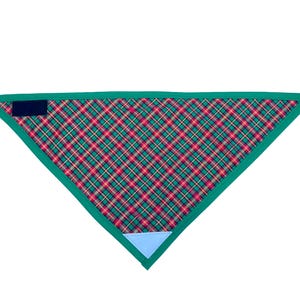 Handmade Christmas Plaid Dog Bandana: Holiday Pet Scarf with Reflective Patch