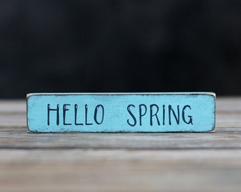 Hello Spring Shelf Sitter Sign, Spring Tiered Tray Decor