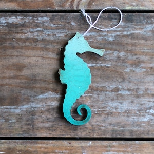 Personalized Seahorse Ornament, Coastal Beach Christmas Decor, Hand Painted Christmas Ornament