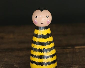 Honey Bee Peg Doll, Hand Painted Bee Figurine