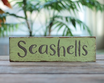 Seashells Wood Sign, Summer Wall Decor, Beach Sign, Hand Painted Wood Sign