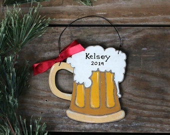 Personalized Beer Stein Ornament, Custom Christmas Ornament, Hand Painted Ornament, Beer Lover Gift