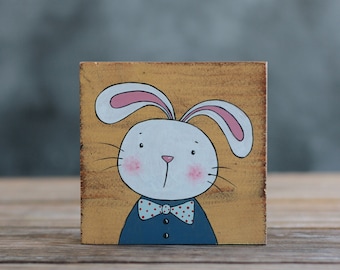 Primitive Bunny Painting | Easter Shelf Sitter | Primitive Spring Decor