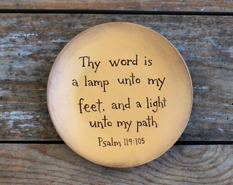 Custom Painted Bible Verse, Thy Word is a Lamp Unto My Feet Plate, Primitive Wood Plate with Quote, Christian Gift with Scripture