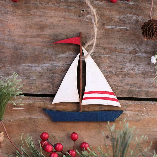 Personalized Sail Boat Ornament | Nautical Christmas Ornament | Hand Painted Ornament